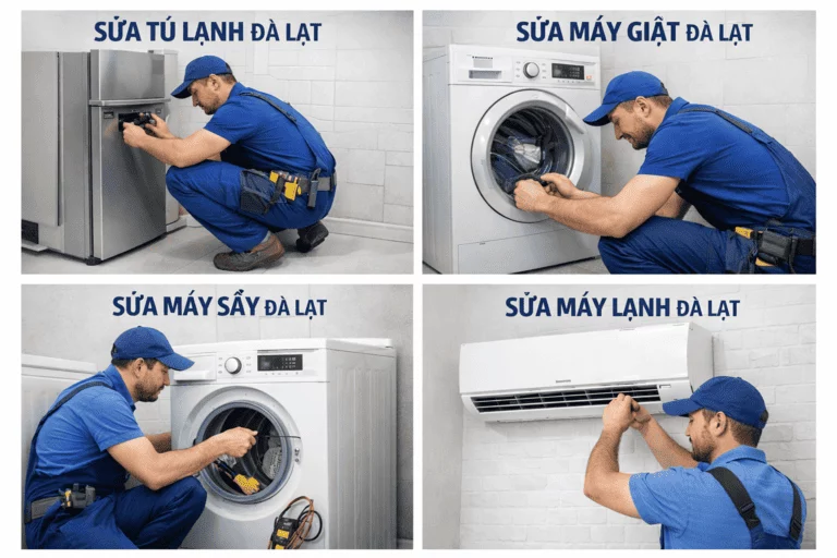 Kỹ thuật viên điện lạnh kiểm tra thiết bị tại Đà Lạt